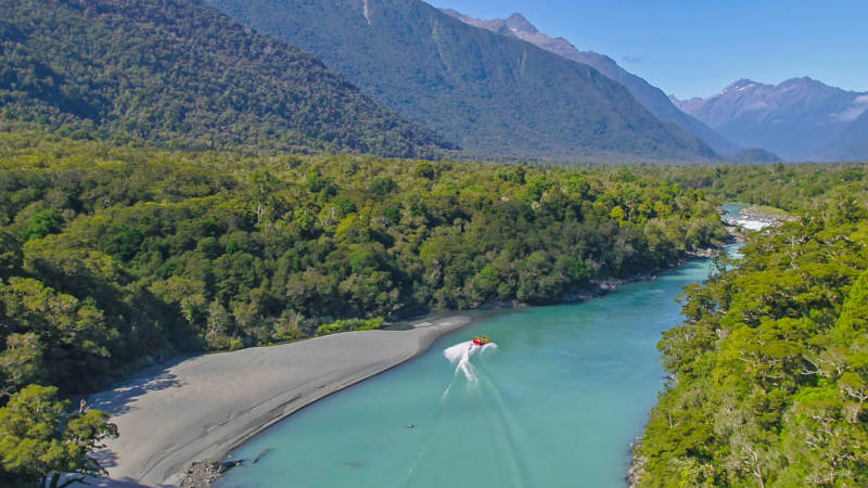 Discover Te-Wahipounamu on New Zealand’s rugged and breath-taking West Coast, with a world first Ocean to Alps Jet Boat tour!